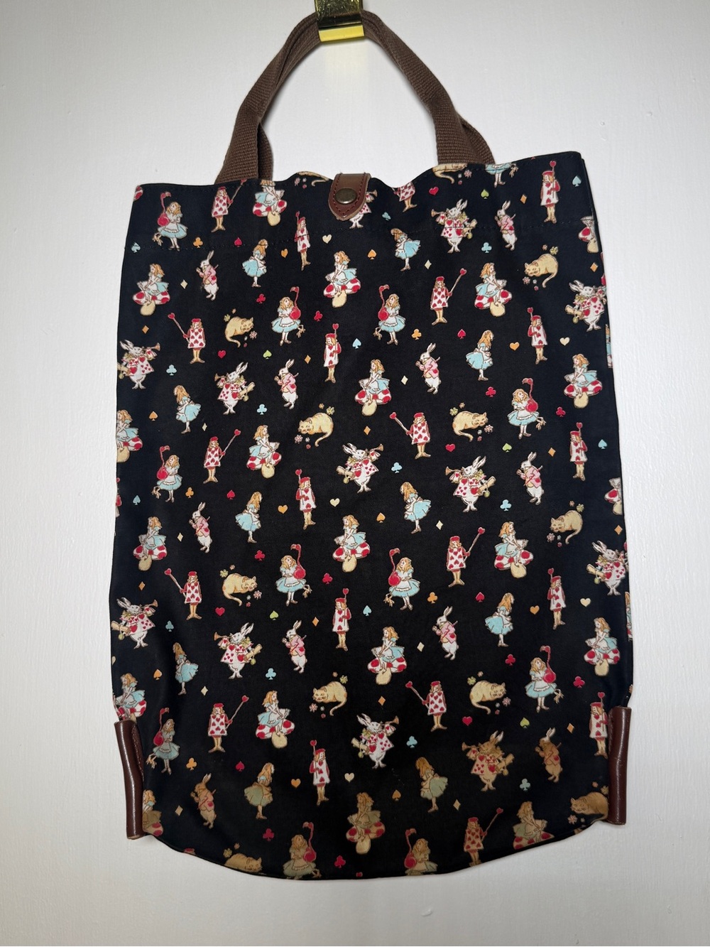 Alice in Wonderland Disney Black Patterned Tote Bag with Character Print
